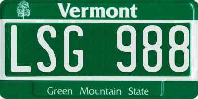 VT license plate LSG988