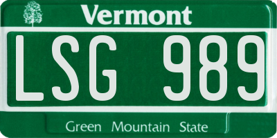 VT license plate LSG989