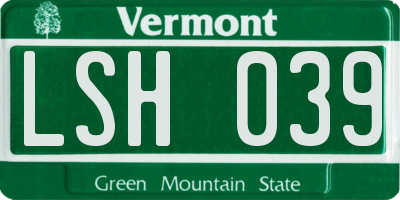 VT license plate LSH039