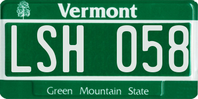 VT license plate LSH058