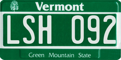 VT license plate LSH092