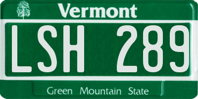 VT license plate LSH289