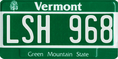 VT license plate LSH968