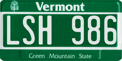 VT license plate LSH986