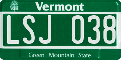 VT license plate LSJ038