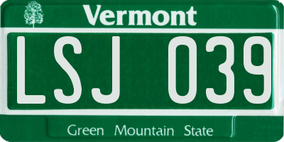 VT license plate LSJ039