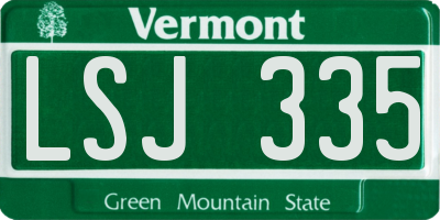 VT license plate LSJ335