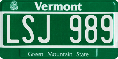 VT license plate LSJ989