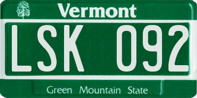 VT license plate LSK092