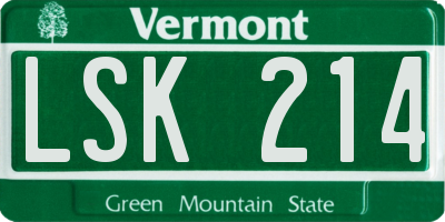 VT license plate LSK214