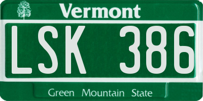 VT license plate LSK386