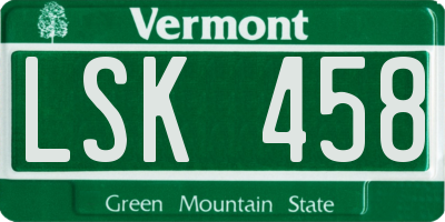 VT license plate LSK458