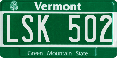 VT license plate LSK502