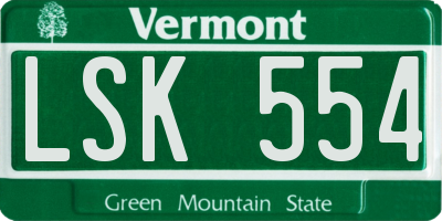 VT license plate LSK554