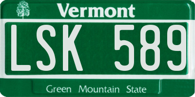 VT license plate LSK589