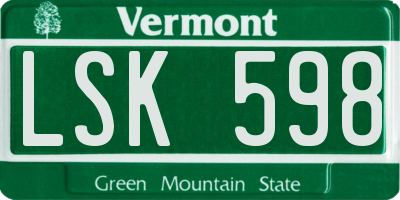 VT license plate LSK598
