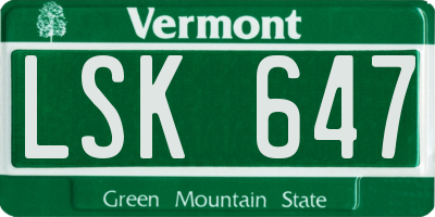 VT license plate LSK647