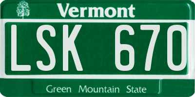 VT license plate LSK670