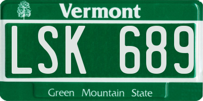 VT license plate LSK689