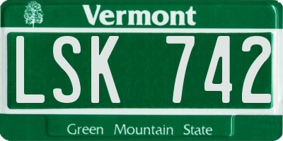 VT license plate LSK742