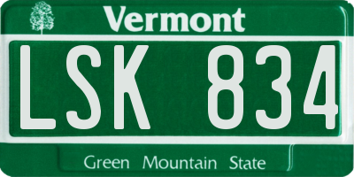 VT license plate LSK834
