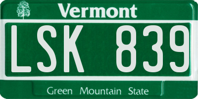 VT license plate LSK839