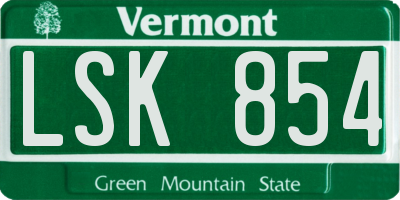 VT license plate LSK854