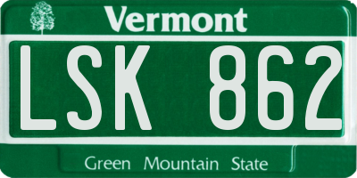 VT license plate LSK862