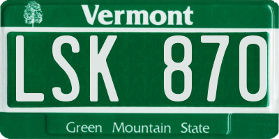 VT license plate LSK870