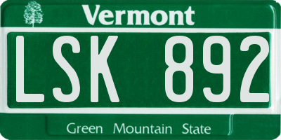 VT license plate LSK892