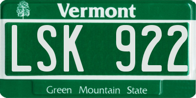 VT license plate LSK922
