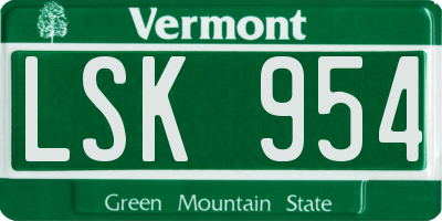 VT license plate LSK954