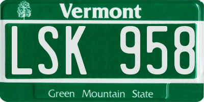 VT license plate LSK958