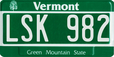VT license plate LSK982