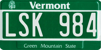 VT license plate LSK984