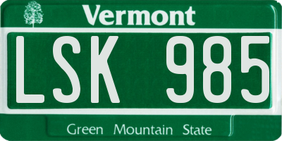 VT license plate LSK985