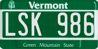 VT license plate LSK986