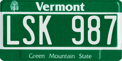 VT license plate LSK987