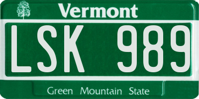 VT license plate LSK989