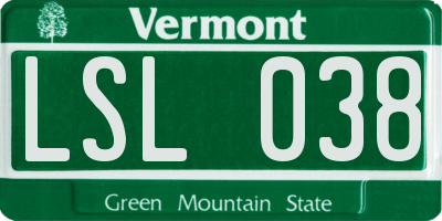 VT license plate LSL038