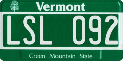 VT license plate LSL092