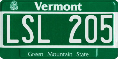 VT license plate LSL205