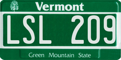 VT license plate LSL209