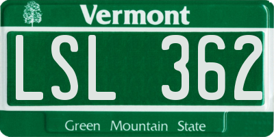 VT license plate LSL362