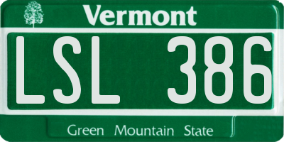 VT license plate LSL386