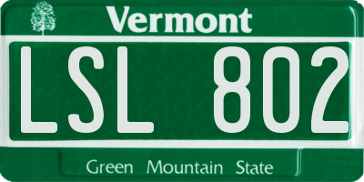 VT license plate LSL802
