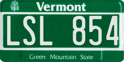 VT license plate LSL854