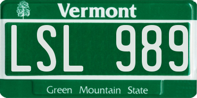 VT license plate LSL989