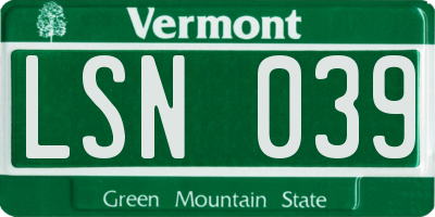 VT license plate LSN039