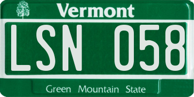 VT license plate LSN058